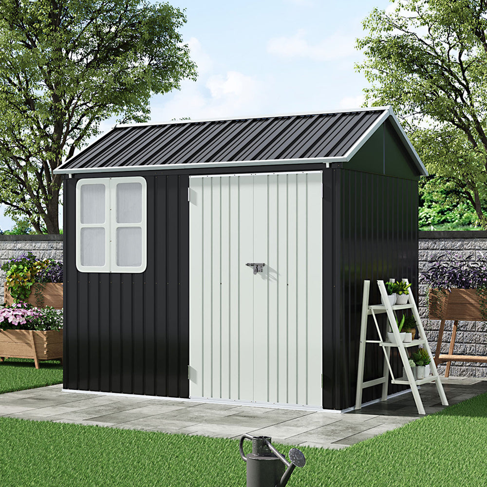 8x5ft charcoal black metal garden storage shed with apex roof – weatherproof outdoor tool shed